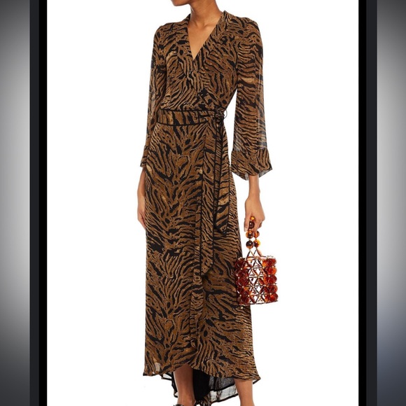 Ganni Dresses & Skirts - Sold consignment Ganni Tiger Print Georgette Maxi Wrap Dress in Brown black 40